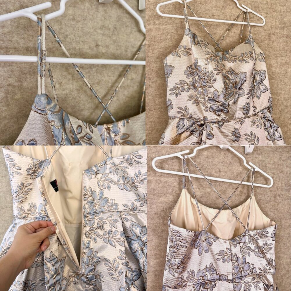 Blondie Nites Junior 11 Metallic Gold Blue Floral Fairycore Ball Gown Prom Dress - Picture 12 of 16